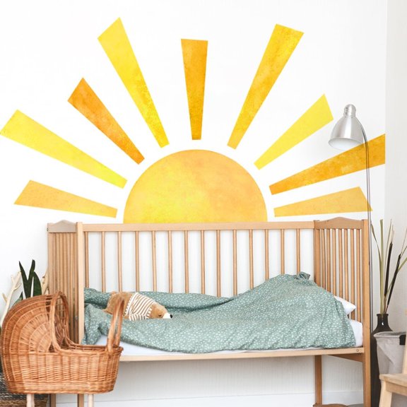 42 X 23.5 Inch Half Sun Wall Decals Watercolor Sun Wall Stickers Removable Peel and Stick Modern Wall Decals Sunshine Wall Stickers for Living Room Bedroom Playroom Decor