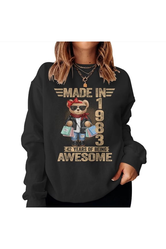 42 Year Old Made In 1983 Teddy Bear 42nd Birthday Graphic Pullover Gift Sweatshirt, for men & women, up to size 5XL