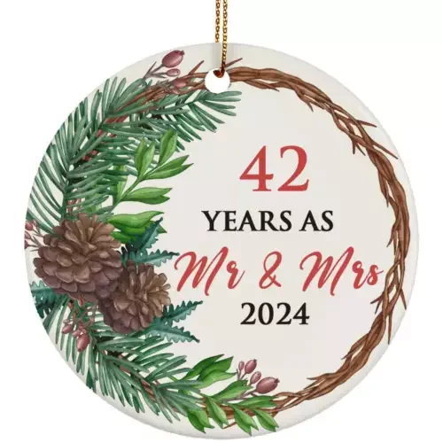 42 Years As Mr & Mrs 2024 Ornament 42Th Anniversary Flower Wreath