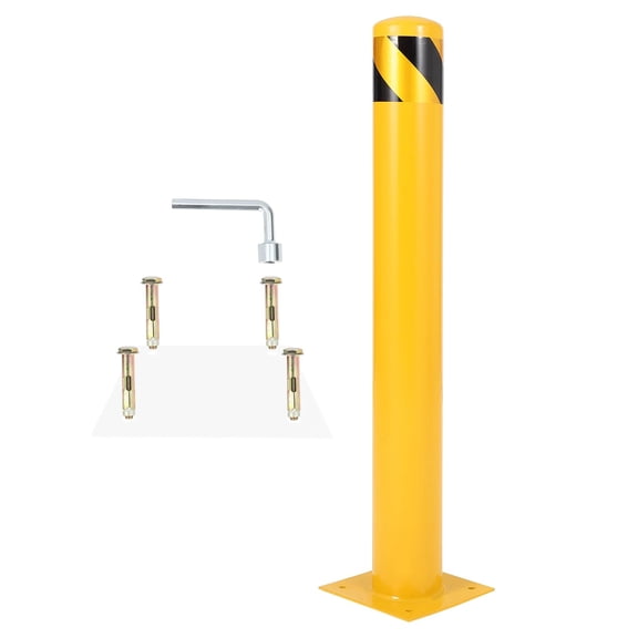 42" Yellow Safety Bollard Post(1-Pack), 4.5" Diameter Steel Protective Barrier with Mounting Bolts for Parking & Walkways