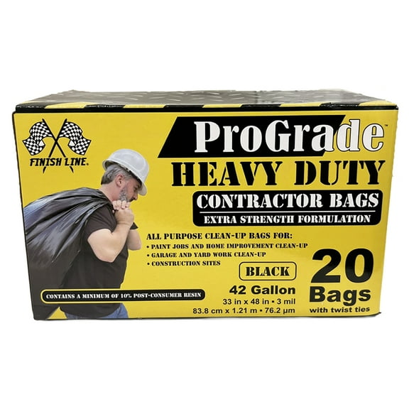 42 gal IPS 13-11108 Black ProGrade Heavy Duty Contractor Bags, 20-Count