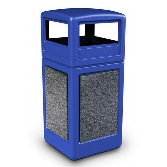 42 gal StoneTec Dome-Lid Square Waste Container, Blue with Pepperstone Panels