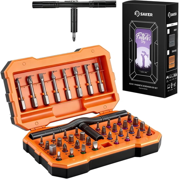 42-in-1 Magnetic Screwdriver Set for Fathers Day Gift, Screwdriver Set with T Handle & Storage Case, for Men Gift, Furniture, Computer, Bicycle, and DIY, Orange