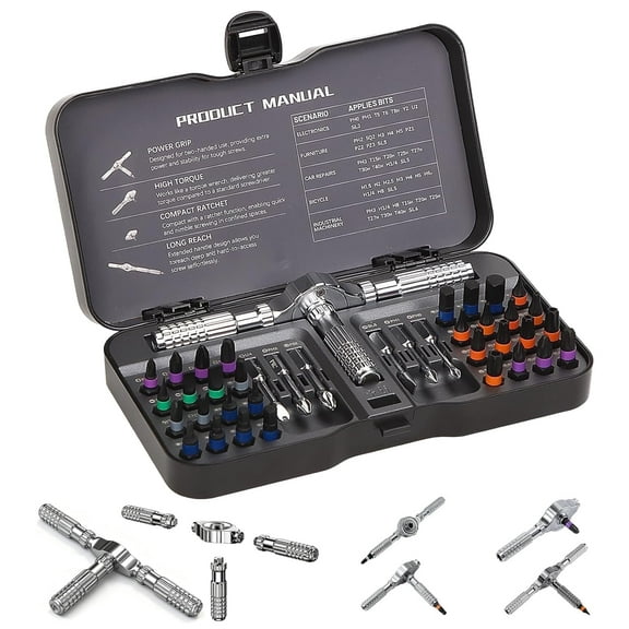 HUANCTOMA 40 In 1 Magnetic Screwdriver Set,Detachable T Handle Ratchet Screwdriver Set for DIY, Electronics,Car,Bicycle,Furniture