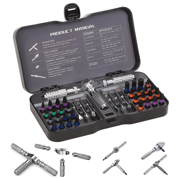 HUANCTOMA 40 In 1 Magnetic Screwdriver Set,Detachable T Handle Ratchet Screwdriver Set for DIY, Electronics,Car,Bicycle,Furniture