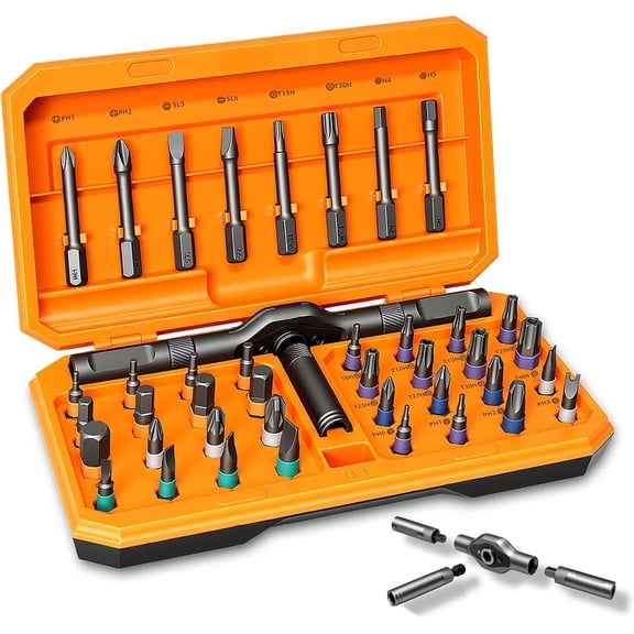 42 in 1  Ratchet  Set, T Handle Detachable  with S2 Steel Bits and Storage Case, Portable Compact Repair Tool Kit for , , Furniture and DIY  Repair