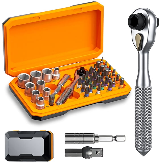 42-in-1 ratchet socket screwdriver set, 70N. m torque, 72-tooth ratchet wrench, S2 steel drill bit and Cr-V sleeve - portable tool kit for car, bicycle, motorcycle and home repair.