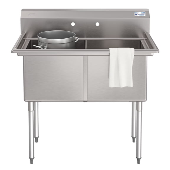 42 in. 18-Gauge 2-Compartment Commercial Sink with Backsplash, Bowl Dimensions 18"x18"x14" in Stainless-Steel (KM-SB181814-N3)