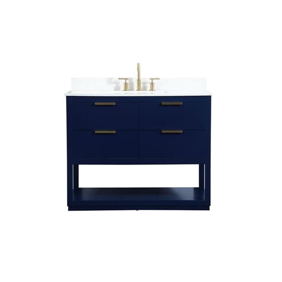 42 in. 4-Drawer Single Bathroom Vanity, Blue with Backsplash