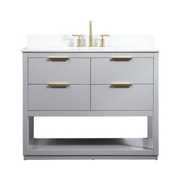 42 in. 4-Drawer Single Bathroom Vanity, Grey with Backsplash
