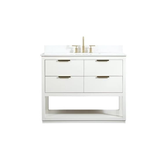 42 in. 4-Drawer Single Bathroom Vanity, White with Backsplash