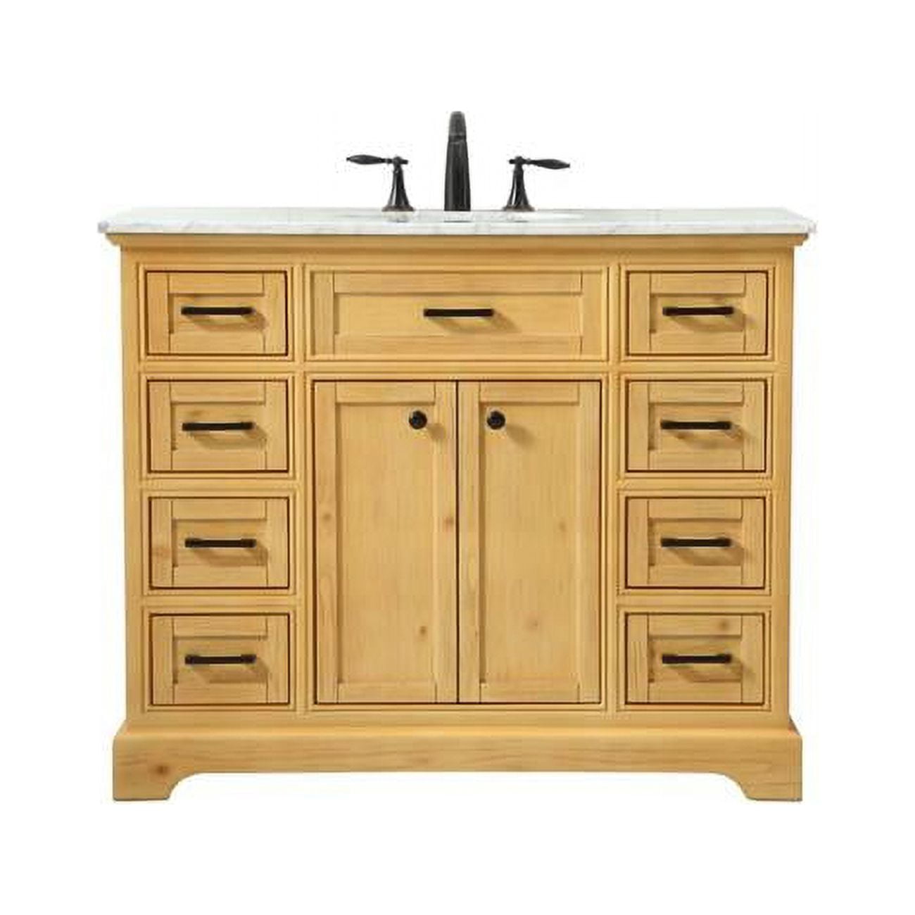 Natural Wood and Carrara Marble Single Bathroom Vanity