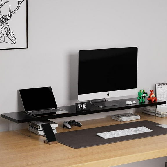 42 in. Black Bamboo Monitor Stand Desk