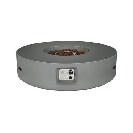 42 in. Brillare Outdoor Round Gas Firepit Table With Round Burner Kit, Light Grey