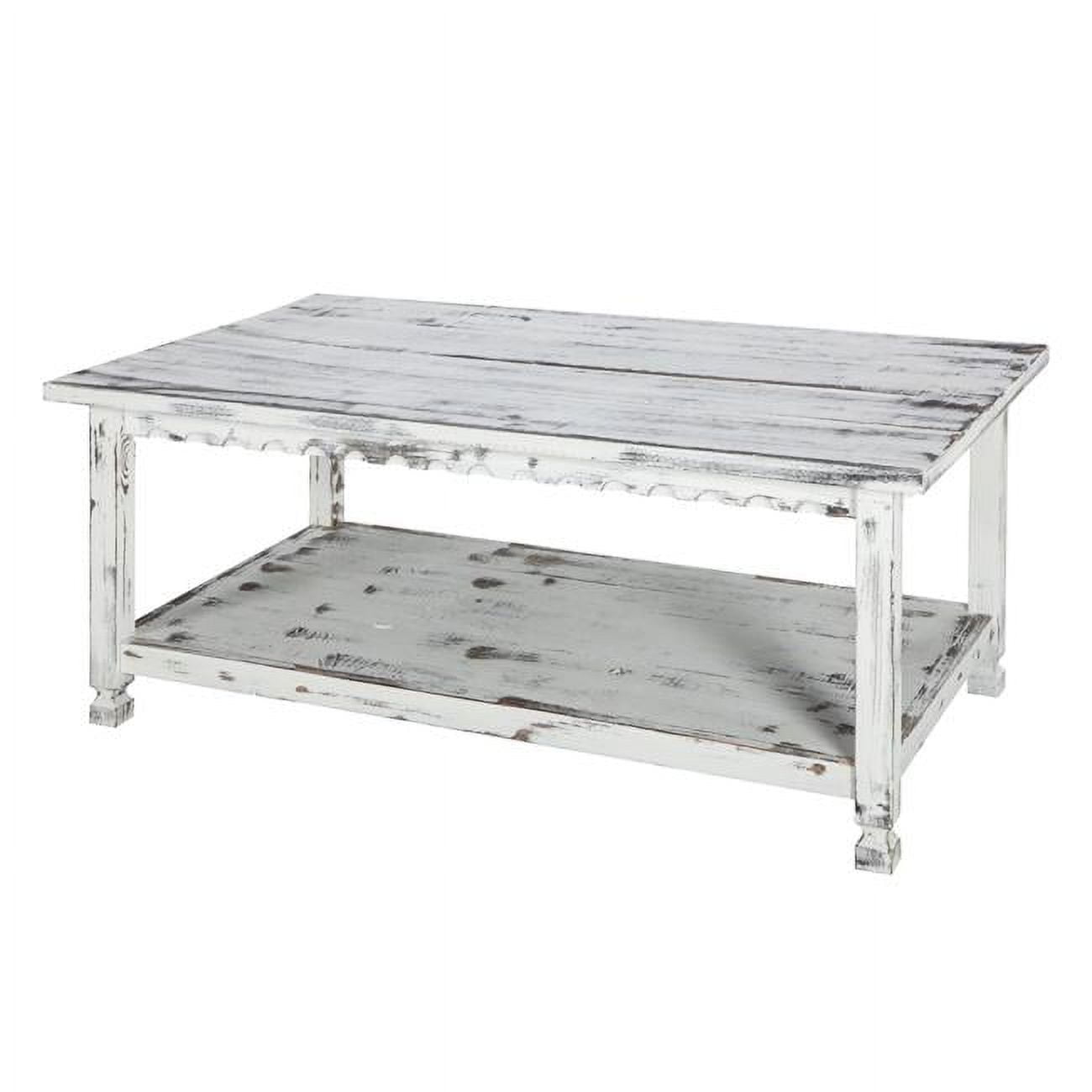 Country Cottage Antique White Wood Coffee Table with Shelf