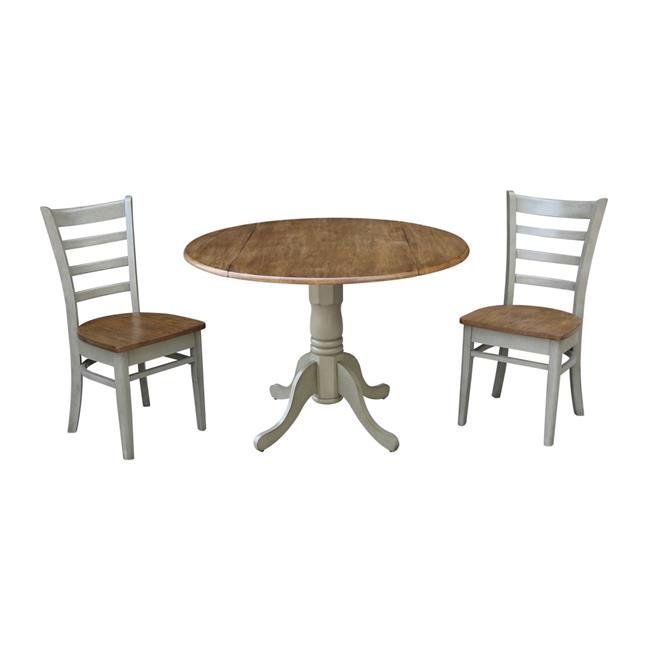 42 in. Hickory & Stone Drop Leaf Table with 2 Ladder Back Chairs