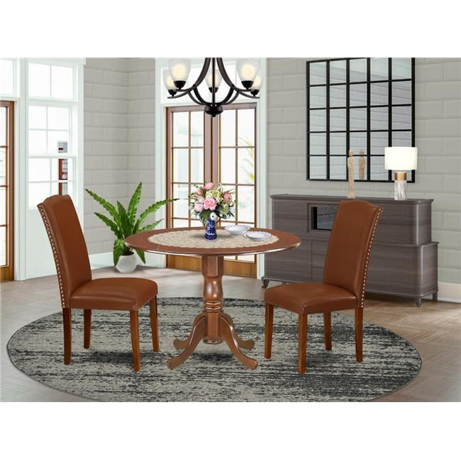 42 in. Dublin Round Kitchen Table with Two 9 in. Drop Leaves & Parson ...