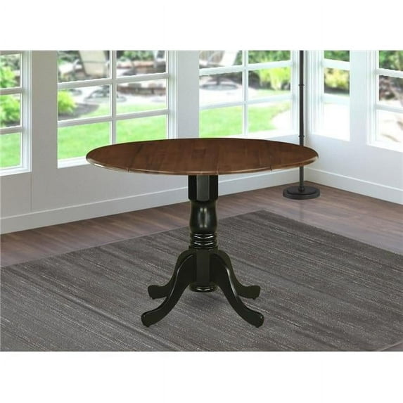 42 in. Dublin Round Rubber Wood Walnut Dining Table with Two 9 in. Drop Leaves & Wirebrushed Black Pedestal