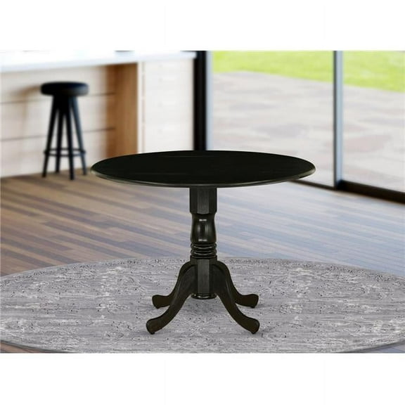 42 in. Dublin Round Rubber Wood Wirebrushed Black Dining Table with Two 9 in. Drop Leaves