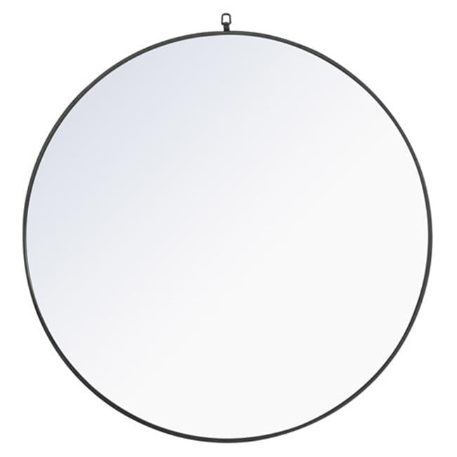Contemporary Black Round Wood and Metal Wall Mirror, 42 Inch