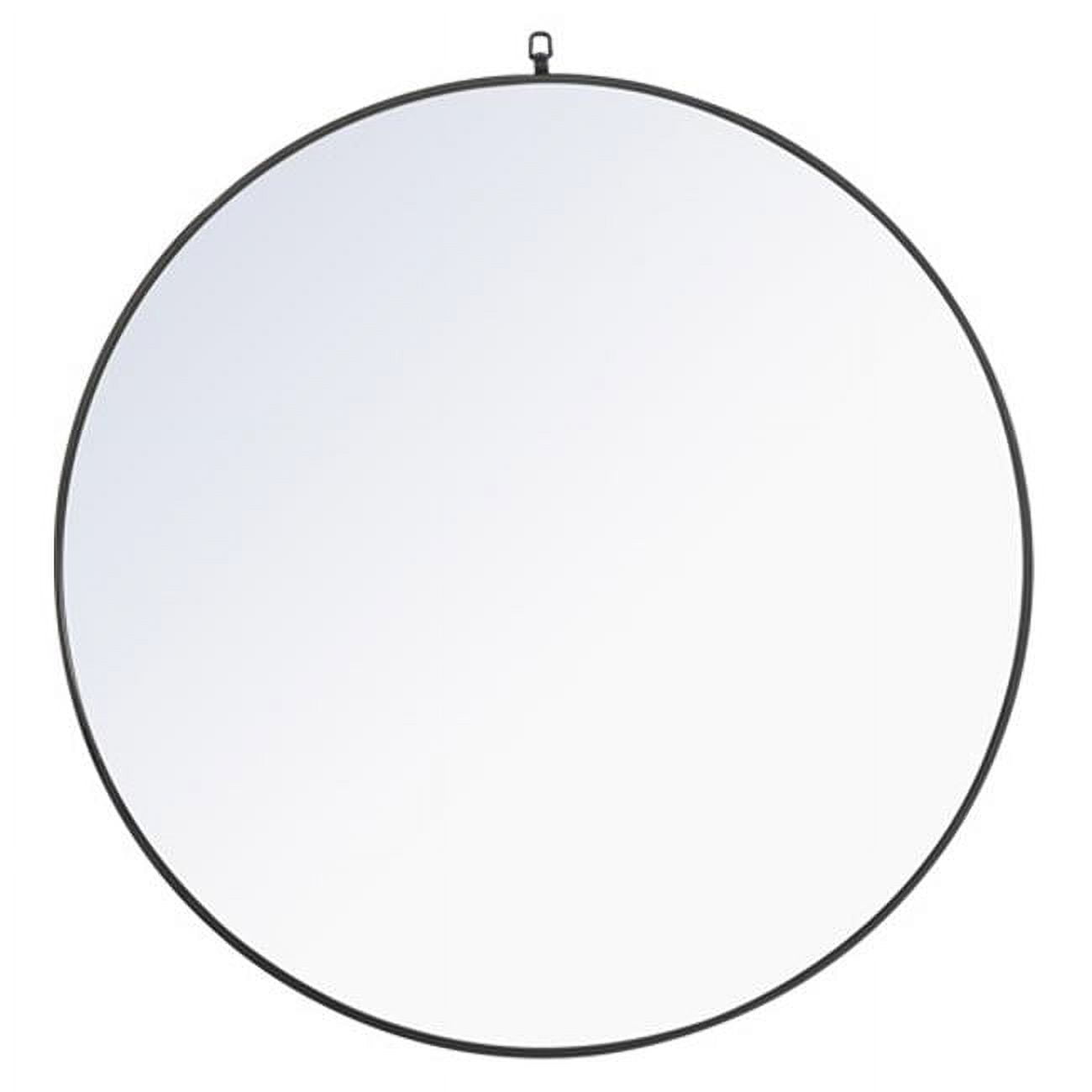 Contemporary Black Round Wood and Metal Wall Mirror, 42 Inch