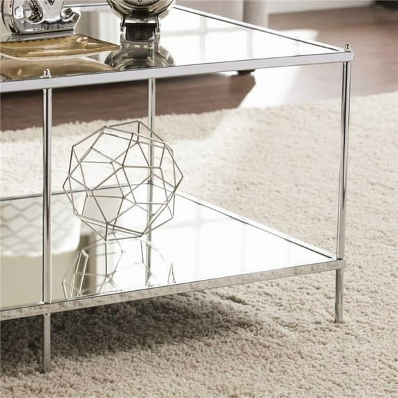 42 in. Glass & Metal Rectangular Mirrored Coffee Table, Chrome