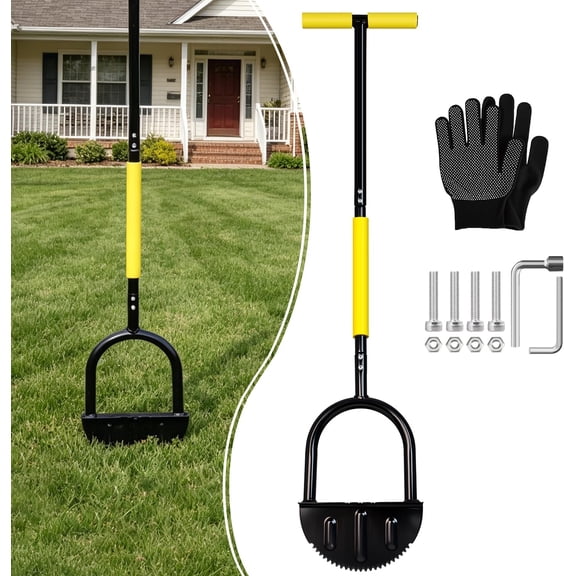 42 in-Half Moon Lawn Edger Tool, Manual Garden Edging Tool with Ergonomic T-Grip Long Handle and Footplate, Manual Border Grass Edger for Lawn, Sidewalk & Garden Landscaping