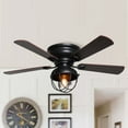 thumbnail image 1 of 42-in Industrial 5-Blade Matte Black Low Profile Flush Mount Ceiling Fan with Light Kit and Remote - 42 Inches, 1 of 5
