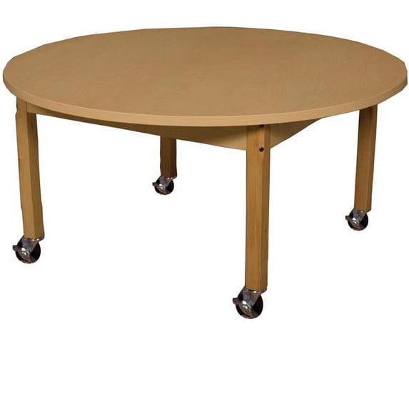 42 in. Mobile Round High Pressure, Laminate Table with Adjustable Legs 14-19 in.