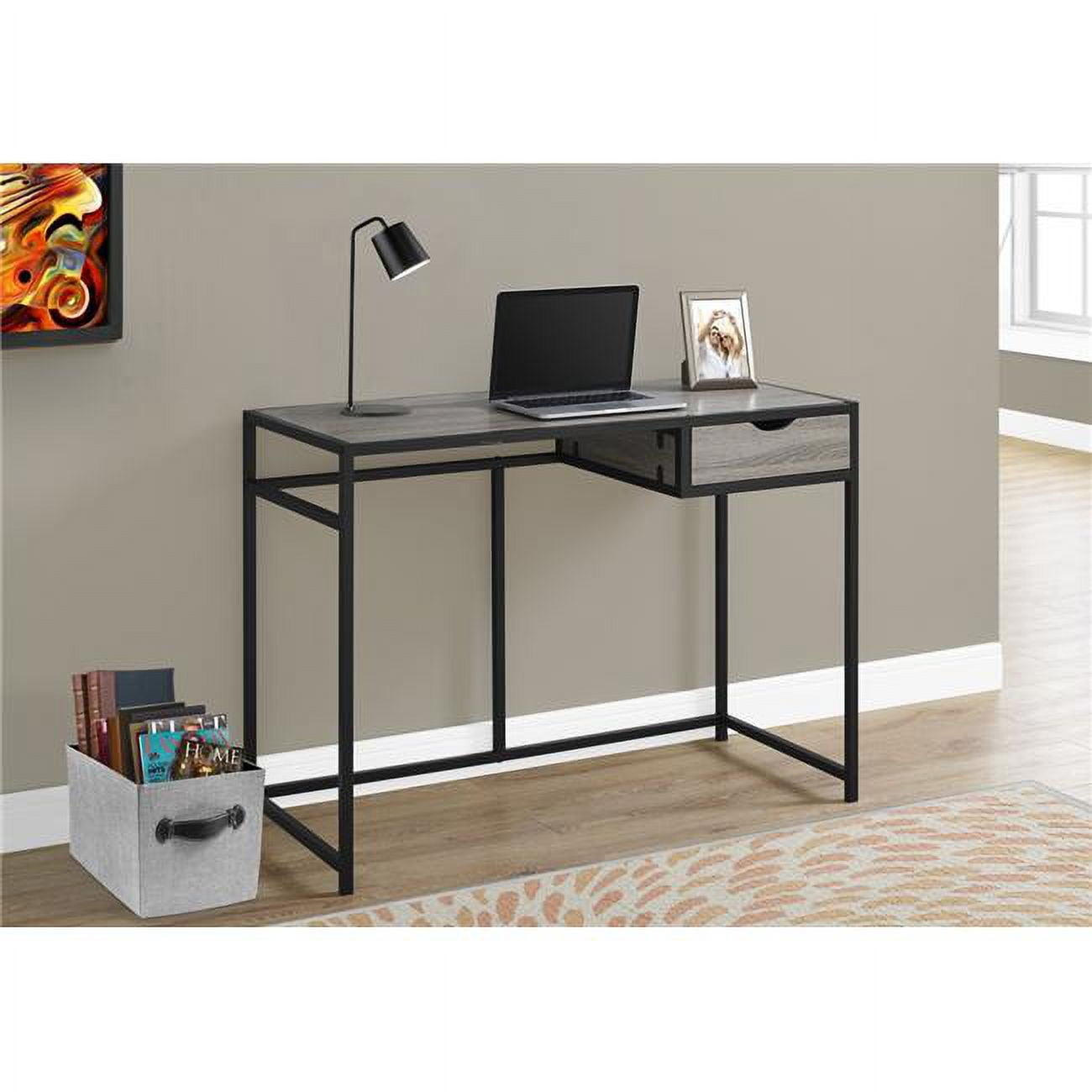 42 in. Monarch Computer Desk with Black Metal Dark Taupe