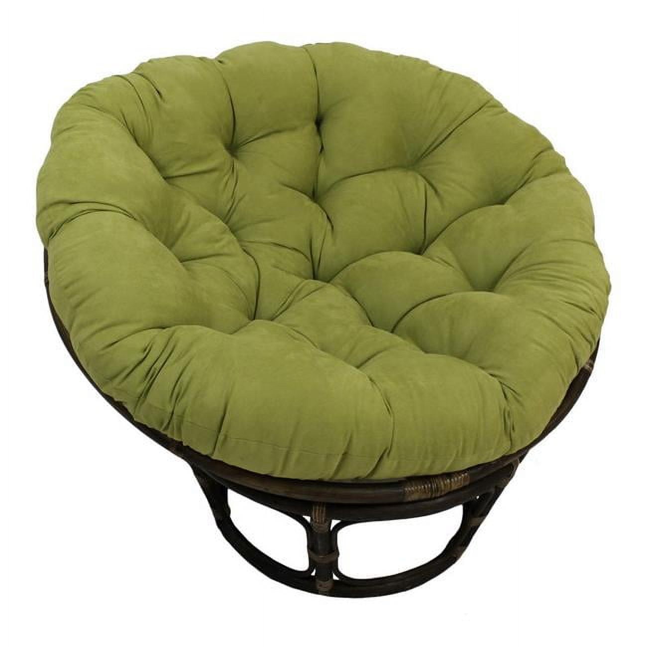 Eco-Friendly Green Microfiber Papasan Chair with Handcrafted Rattan Base