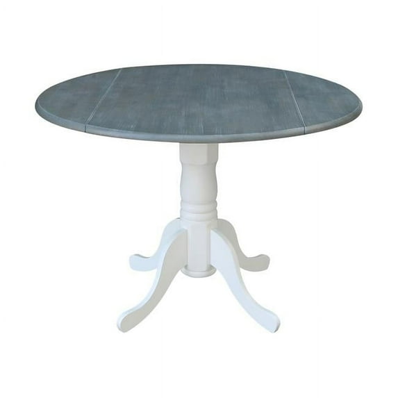 42 in. Round Dual Drop Leaf Pedestal Table, White & Heather Gray