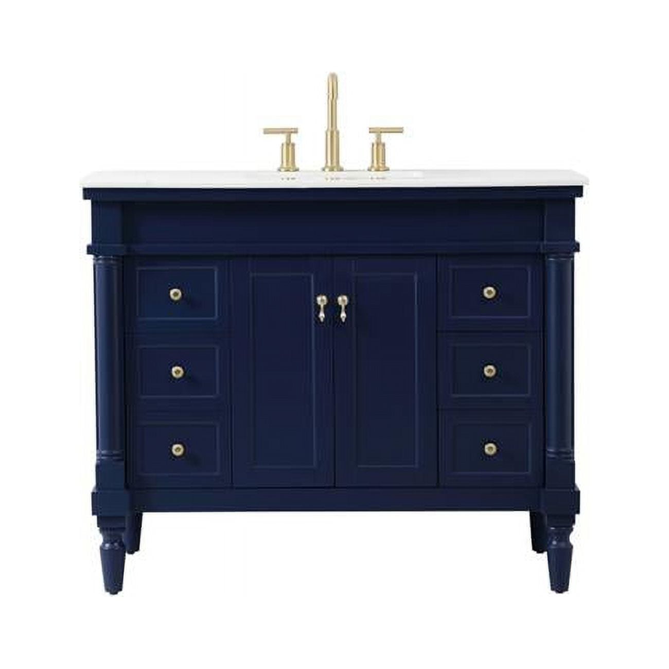 Blue and Gold 42-Inch Single Bathroom Vanity with Marble Top