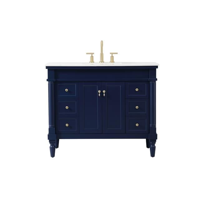 Blue and Gold 42-Inch Single Bathroom Vanity with Marble Top