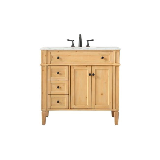 42" Natural Wood Single Bathroom Vanity with Carrara White Marble Top