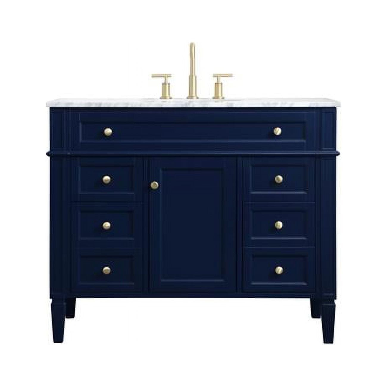 Blue Solid Wood MDF Marble Single Bathroom Vanity with Gold Hardware