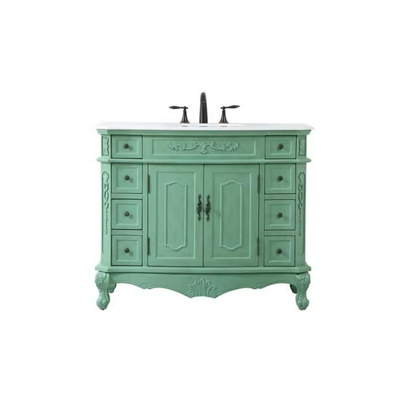 42 in. Single Bathroom Vanity with Ivory White Engineered Marble, Vintage Mint