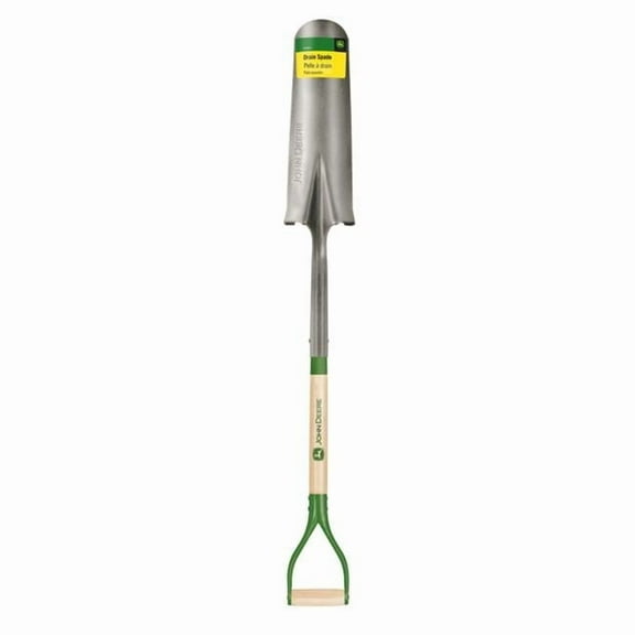 42 in. Steel Round Drain Spade with Wood Handle, Green