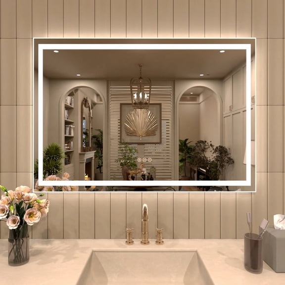 42 in. W x 36 in. H Rectangular Frameless LED Light Anti-Fog Wall Bathroom Vanity Mirror in Polished Crystal