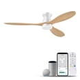 thumbnail image 1 of 42 in. Wood Indoor Outdoor White Flush Mount Ceiling Fan with Lights Remote, Controll by Voice Alexa App, Dimmable, 1 of 10