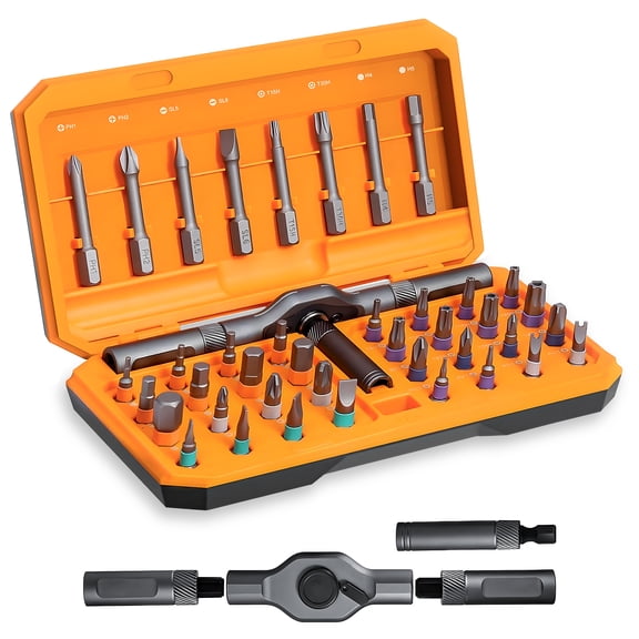42-in-one magnetic ratchet screwdriver set, [S2 steel] 40-position + T-shaped handle, suitable for home use, automobiles, bicycles, motorcycles, electronic repair - portable tool storage box.