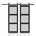 thumbnail image 1 of 42 in. x 84 in. 3-Lite Tempered Frosted Glass Black Finished Composite Double Sliding Barn Door with Hardware Kit Handle, 1 of 3