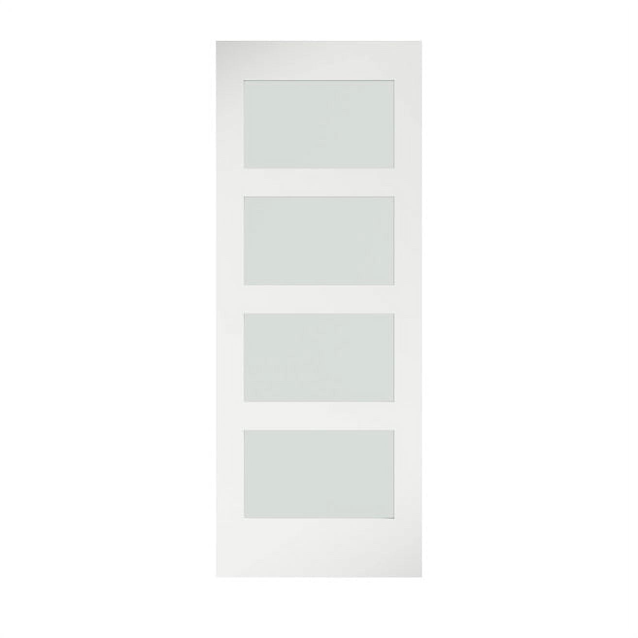 White Primed Pine Wood Frosted Glass Barn Door Slab