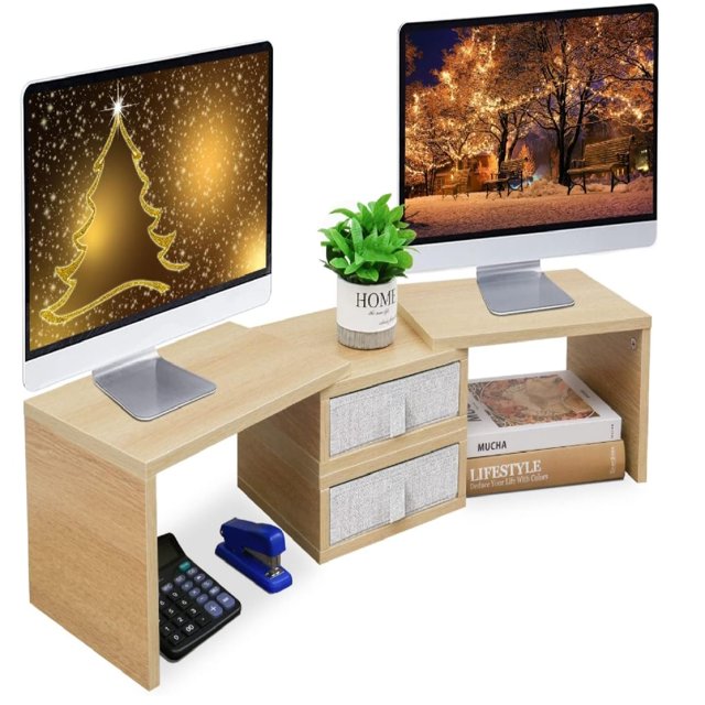 42 inch Dual Monitor Stand Riser with 2 Drawers- Length and Angle ...