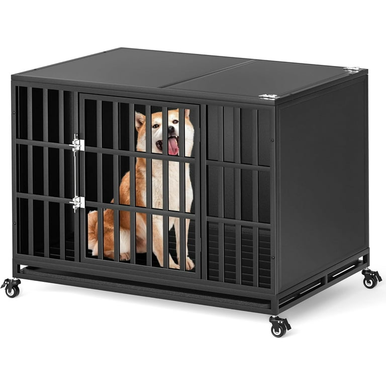 48 inch Heavy Duty Dog Crate with Self Locking Latch Indestructible Large Steel Kennel with Enclosed Design Escape Proof and Chew Proof Pet Cage for High Anxiety Dogs Walmart