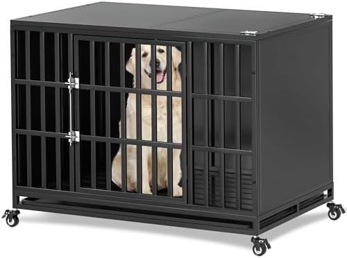View of 42 inch Heavy Duty Dog Crate with Self-Locking Latch, Indestructible ...