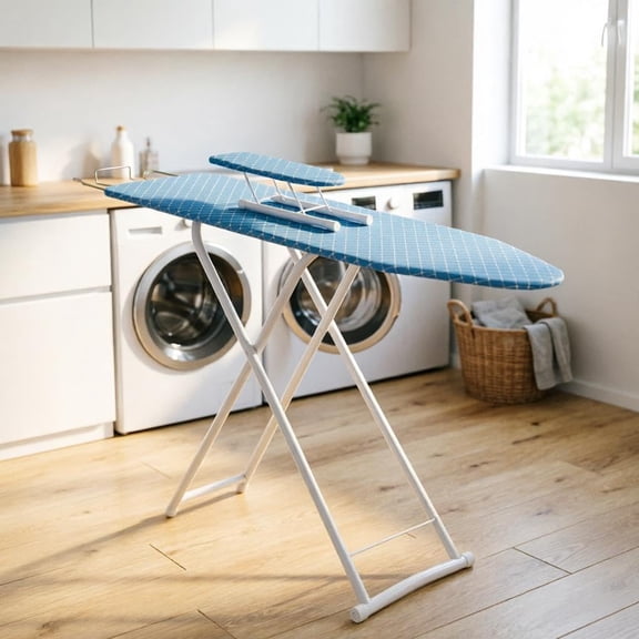 Hanyu 42" Folding Ironing Board with 4-Leg & Heat-Resistant Cover, Blue