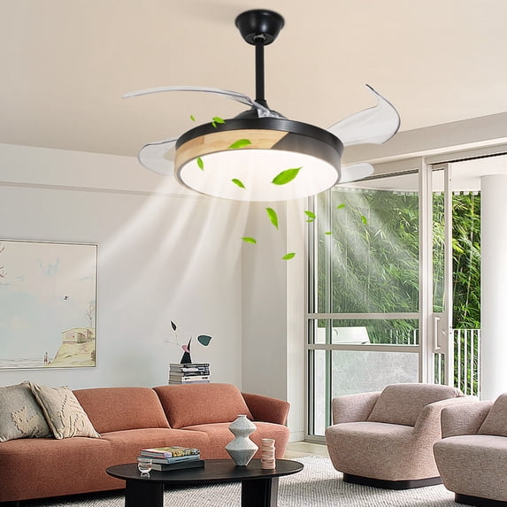 42 inch LED Ceiling Fan Light Lamp 6 Speed Round Fan Ceiling Mounted Chandelier W/ Remote Control,3000K-6000K,4 Blades Ceiling Light