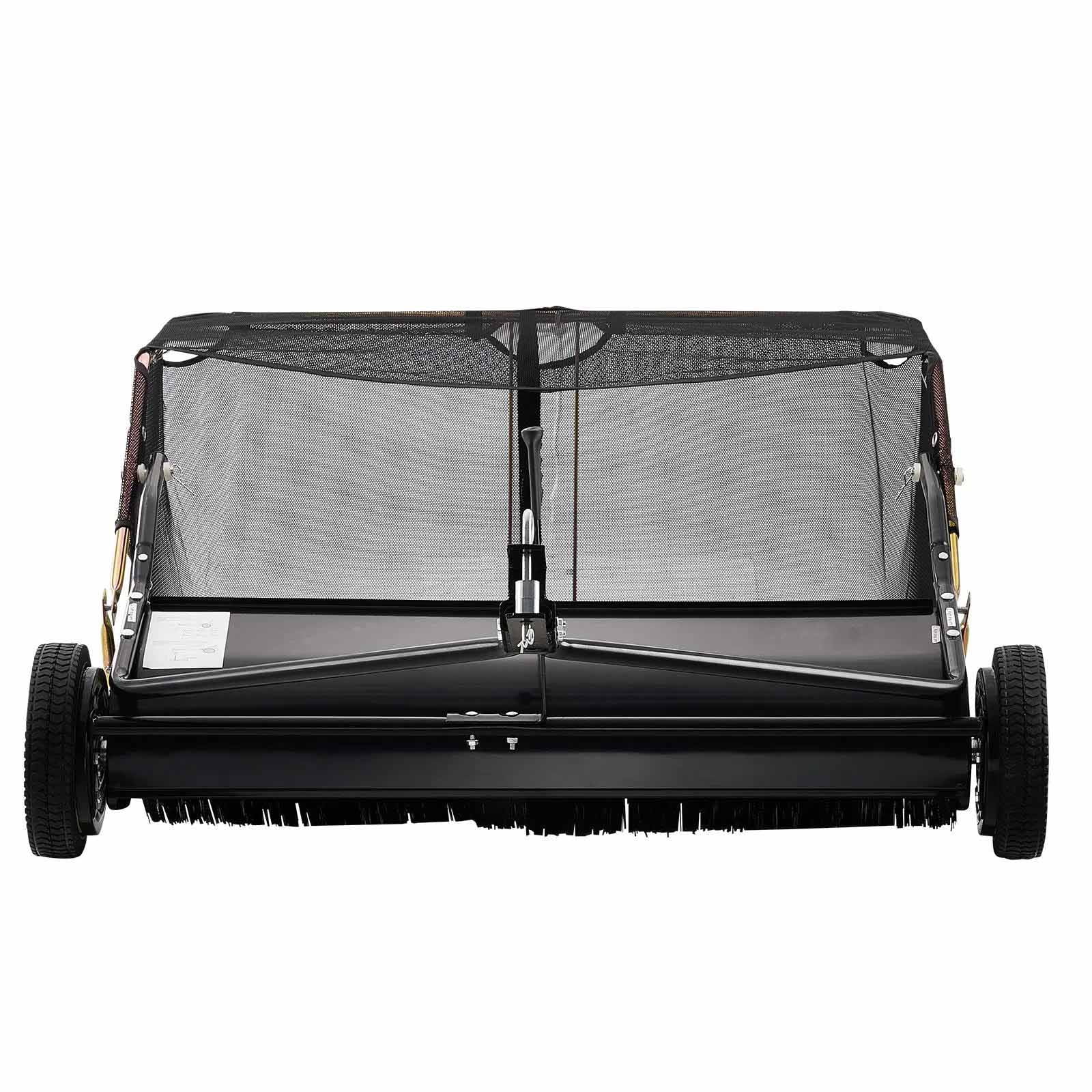 42 inch Lawn Sweeper Tow Behind, 12 cu.ft. Large Pull Behind Grass Sweeper, Heavy Duty Leaf & Grass Collector with Dumping Rope Design, Adjustable Sweeping Height for Picking Up Debris & Grass