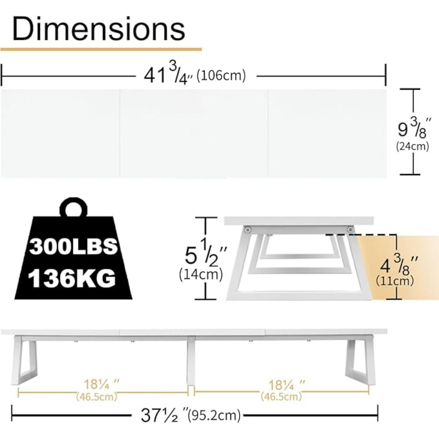 42 inch  Monitor Riser for 2 Monitors, Wood Desktop Dual Stand with Metal Legs, Long Screen/PC/Laptop Storage,Computer Shelf TV Holder Home Office